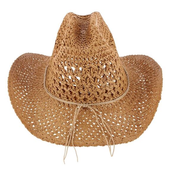 CTM Women's Braided Bead Straw Cowboy Hat - Picture 3 of 4
